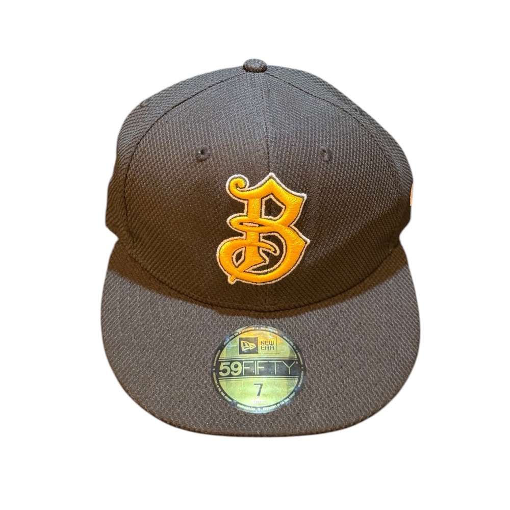 Bradenton Marauders New Era Alt 2 B Logo 59FIFTY Fitted Hat Black Yellow Size 7